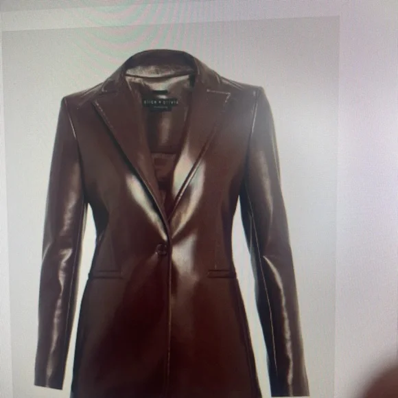 Alice + Olivia Chocolate Brown Leather Blazer - Picture 1 of 7